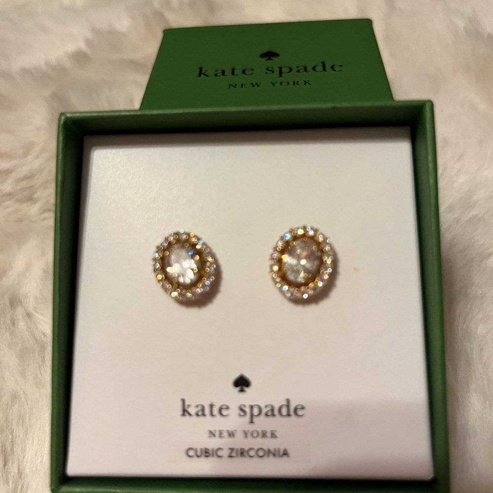 Kate Spade Gold and White Cubic Zirconia Stud Earrings